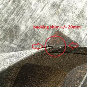 Width of the backing shim of tested product 2